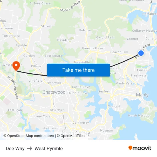 Dee Why to West Pymble map