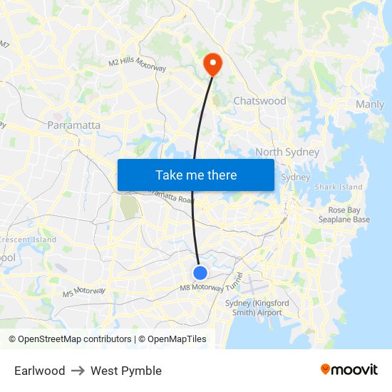 Earlwood to West Pymble map