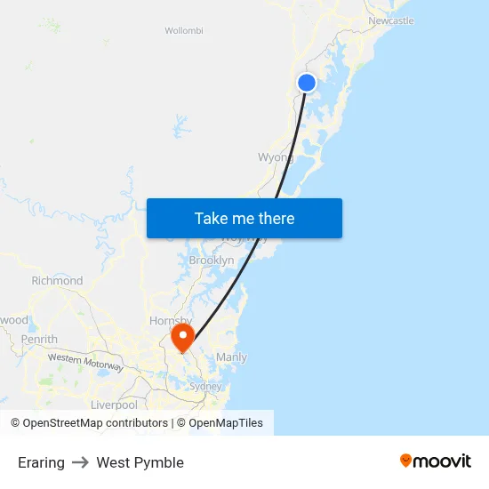 Eraring to West Pymble map