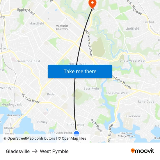 Gladesville to West Pymble map