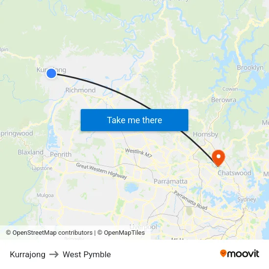 Kurrajong to West Pymble map