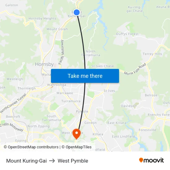 Mount Kuring-Gai to West Pymble map