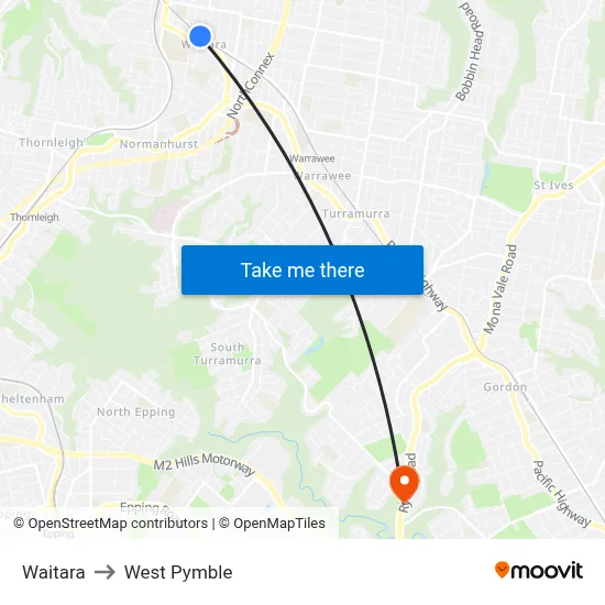 Waitara to West Pymble map