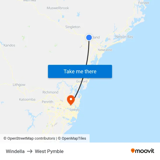 Windella to West Pymble map