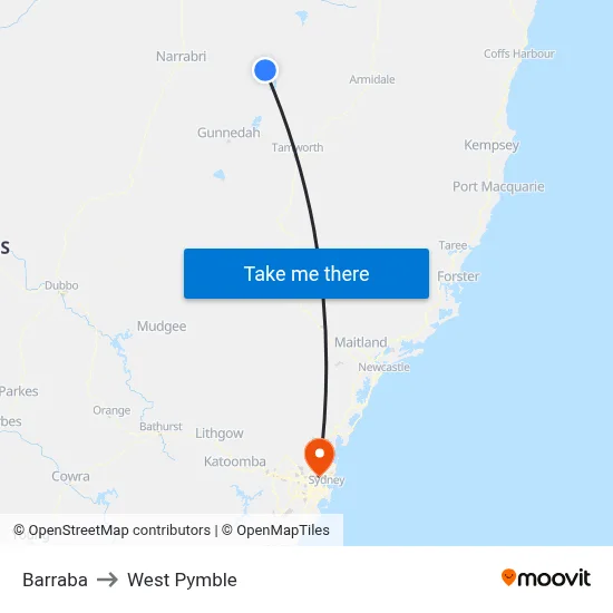 Barraba to West Pymble map