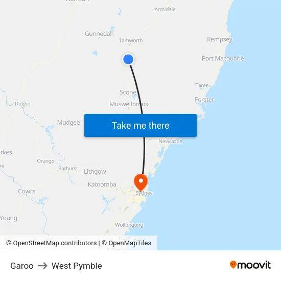 Garoo to West Pymble map