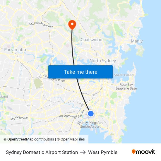 Sydney Domestic Airport Station to West Pymble map