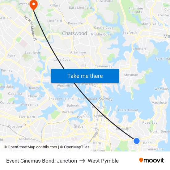 Event Cinemas Bondi Junction to West Pymble map