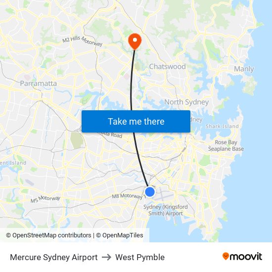 Mercure Sydney Airport to West Pymble map