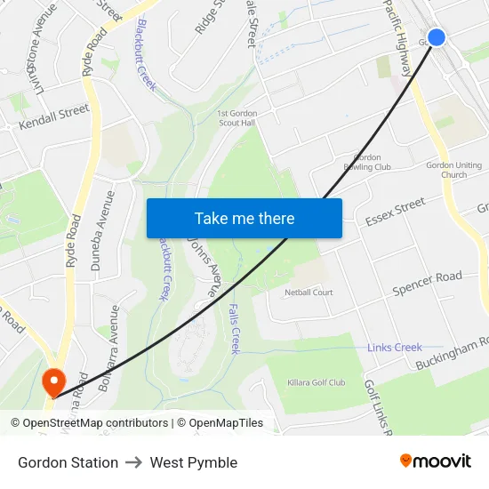 Gordon Station to West Pymble map