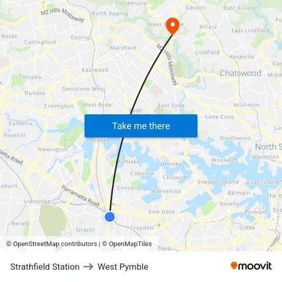 Strathfield Station to West Pymble map