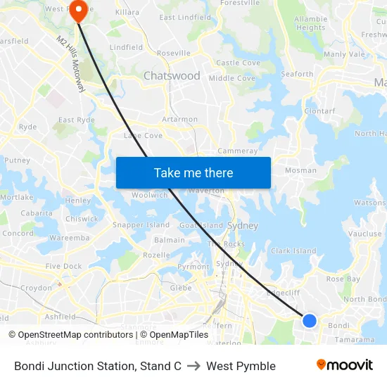 Bondi Junction Station, Stand C to West Pymble map