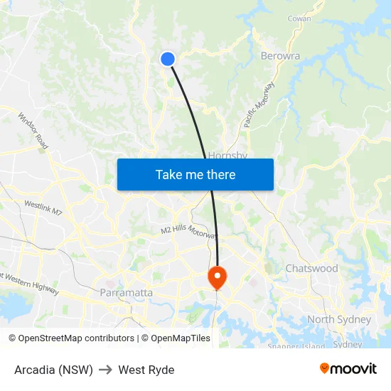 Arcadia (NSW) to West Ryde map