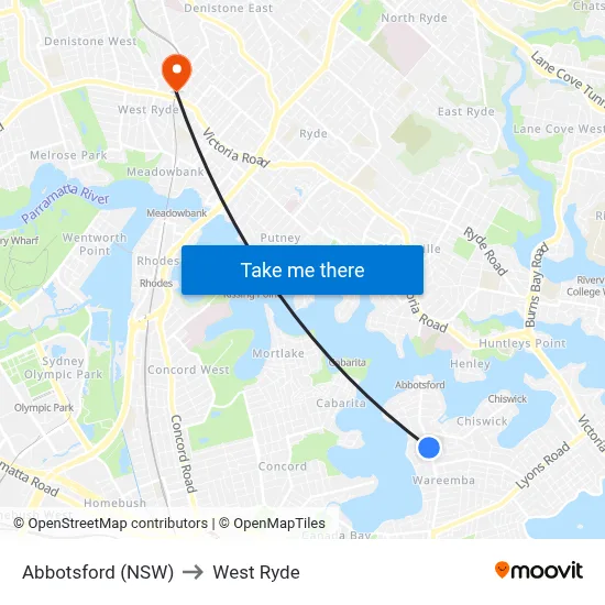 Abbotsford (NSW) to West Ryde map