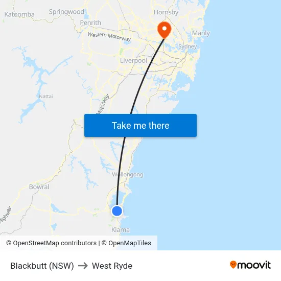 Blackbutt (NSW) to West Ryde map