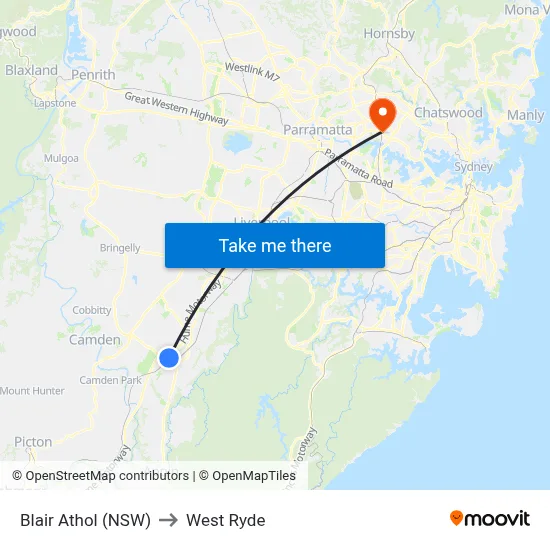 Blair Athol (NSW) to West Ryde map