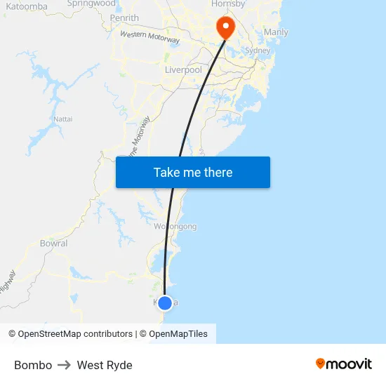 Bombo to West Ryde map