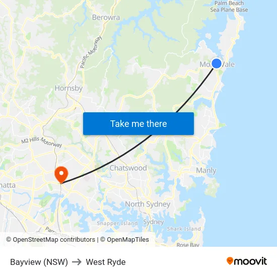 Bayview (NSW) to West Ryde map