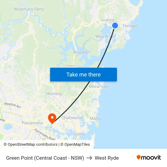 Green Point (Central Coast - NSW) to West Ryde map
