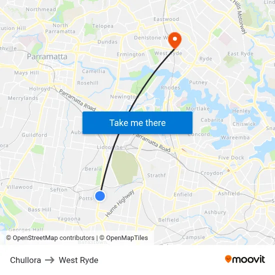 Chullora to West Ryde map