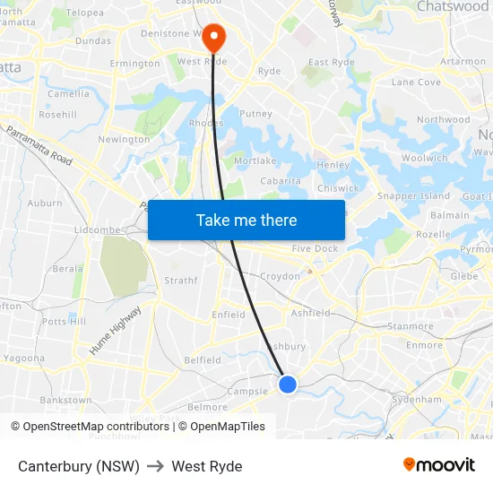 Canterbury (NSW) to West Ryde map