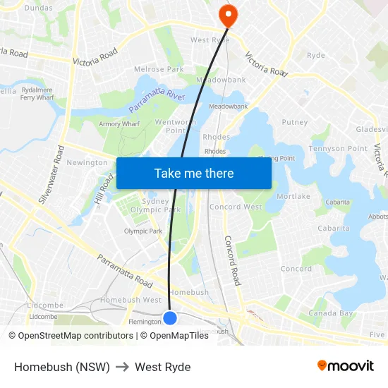 Homebush (NSW) to West Ryde map