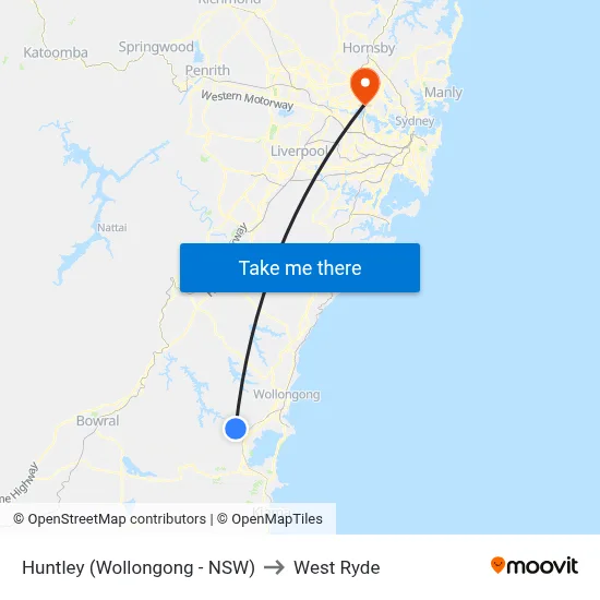 Huntley (Wollongong - NSW) to West Ryde map