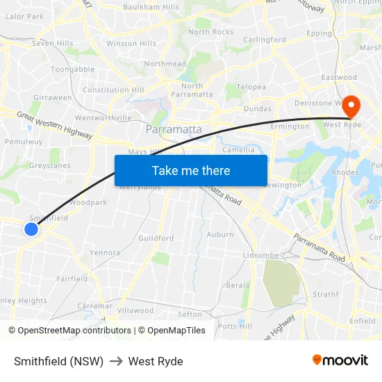 Smithfield (NSW) to West Ryde map