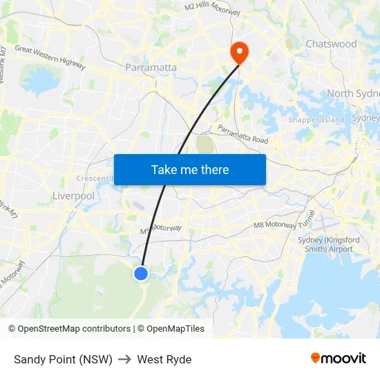 Sandy Point (NSW) to West Ryde map