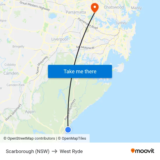 Scarborough (NSW) to West Ryde map