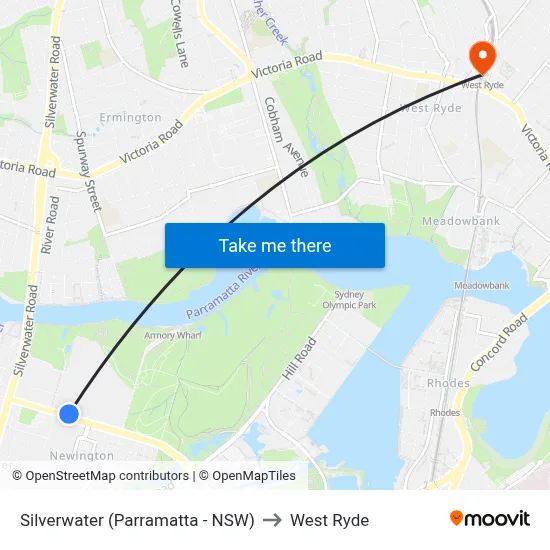 Silverwater (Parramatta - NSW) to West Ryde map