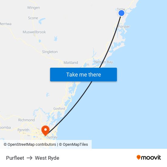 Purfleet to West Ryde map