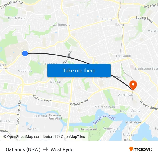 Oatlands (NSW) to West Ryde map
