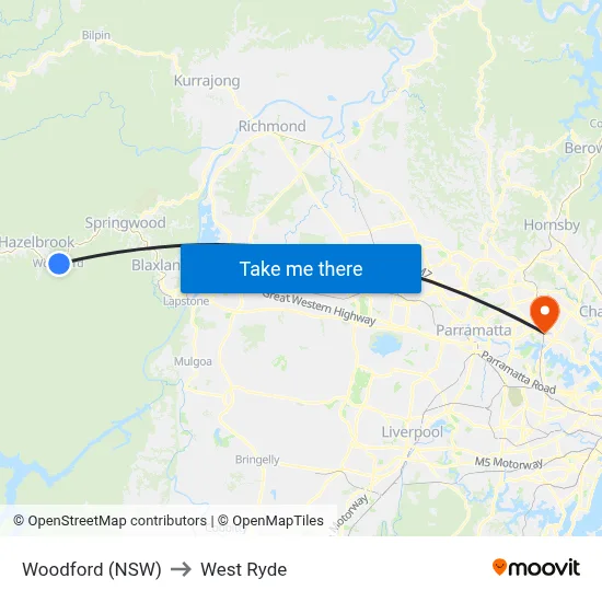 Woodford (NSW) to West Ryde map