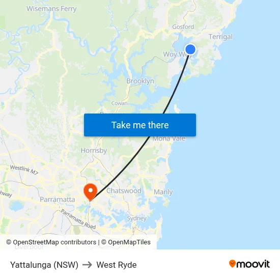 Yattalunga (NSW) to West Ryde map