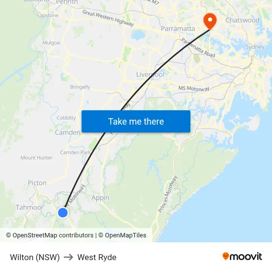 Wilton (NSW) to West Ryde map