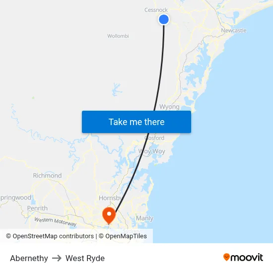 Abernethy to West Ryde map