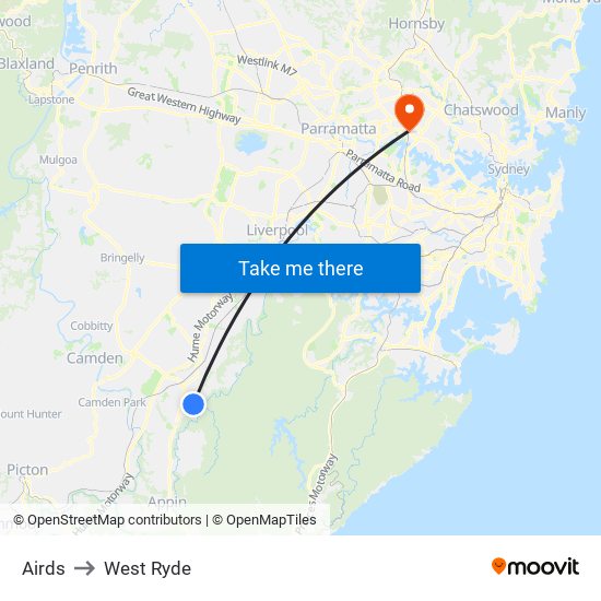 Airds to West Ryde map