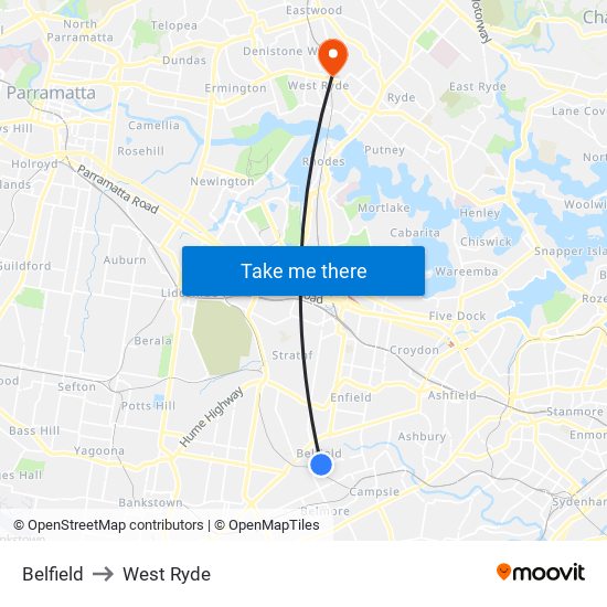 Belfield to West Ryde map