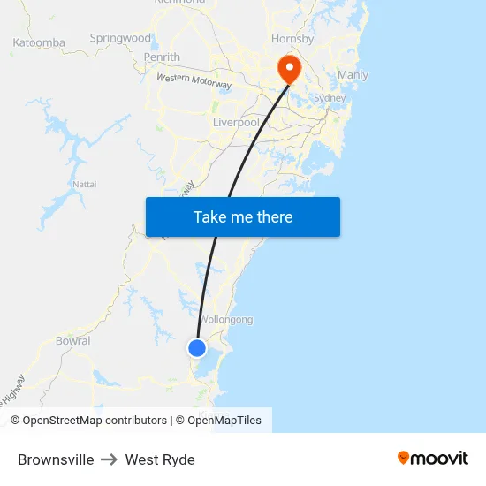 Brownsville to West Ryde map