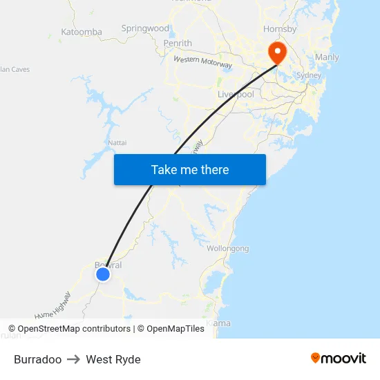 Burradoo to West Ryde map