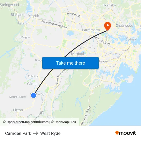 Camden Park to West Ryde map