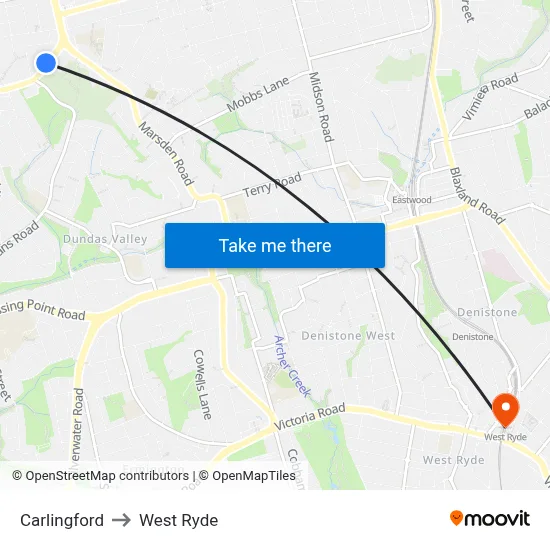 Carlingford to West Ryde map