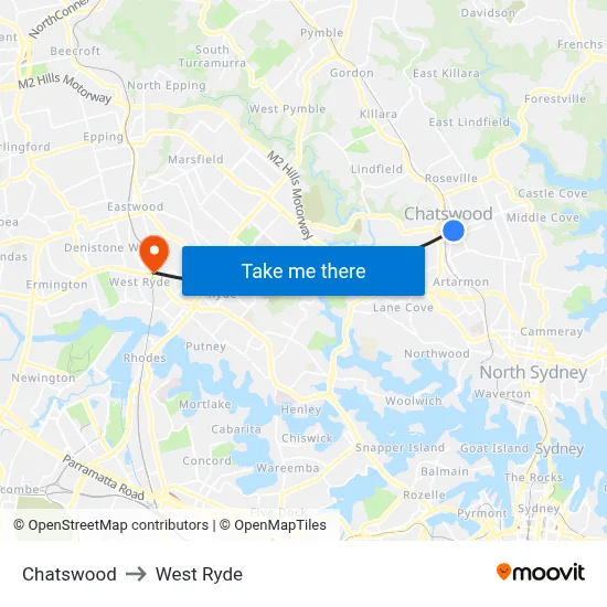 Chatswood to West Ryde map