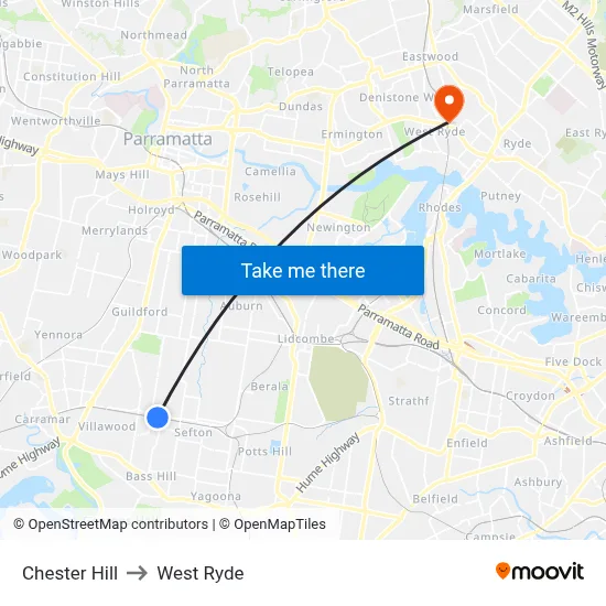 Chester Hill to West Ryde map