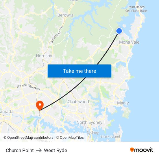 Church Point to West Ryde map