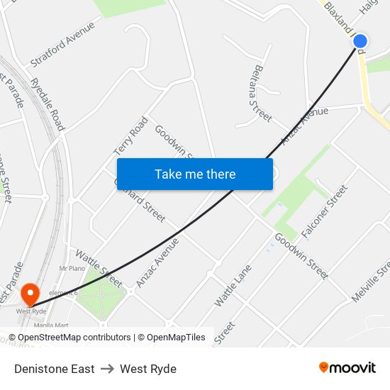 Denistone East to West Ryde map