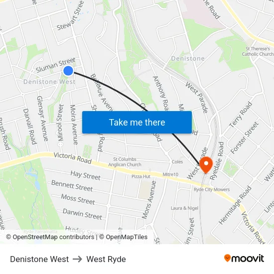 Denistone West to West Ryde map