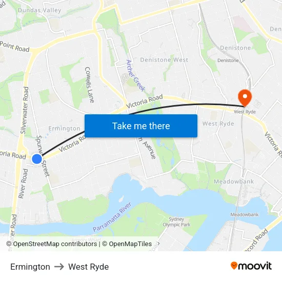 Ermington to West Ryde map