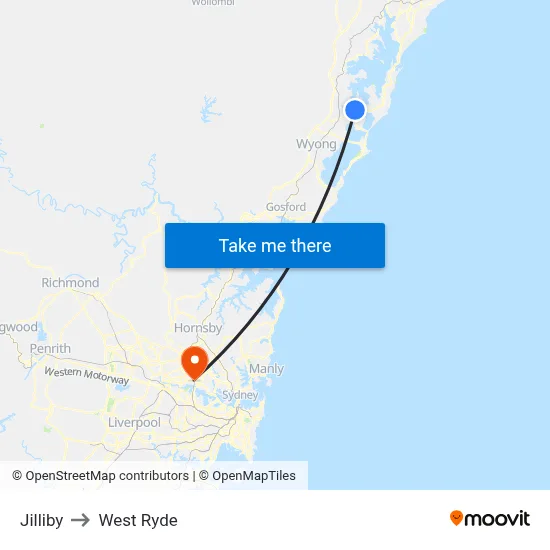 Jilliby to West Ryde map